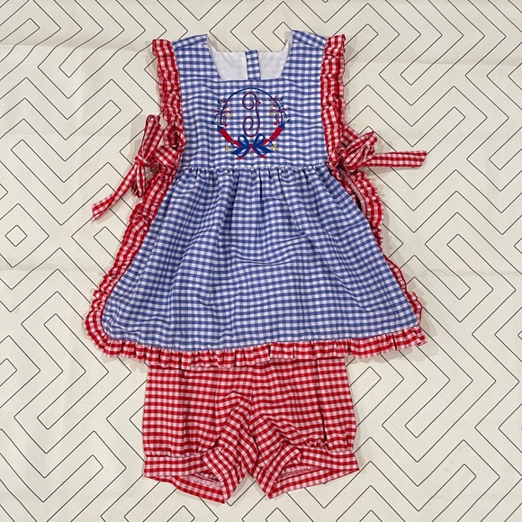 The Bubble Bee Gingham Fourth of July Two Piece Outfit - T - Picture 1 of 16